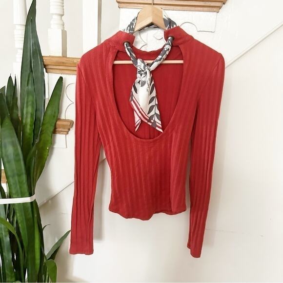 Free People Rust Red Party In The Back Long Sleeve Mock Neck Top Size S - Picture 4 of 8